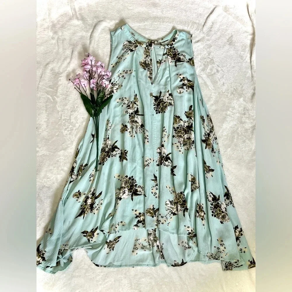 Free People Tree Swing Tunic Mint Floral Mini Swing Dress - Small
